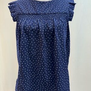 Monteau Navy Blue Polka Dot Smocked Yoke Blouse S